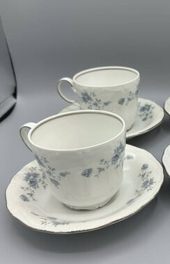 Vintage Johann Haviland Blue Garland Cups and Saucers Set of 2